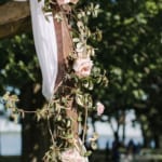 Wedding arch decorations close up.