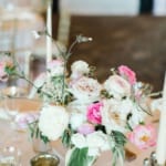 Wedding reception table flower decorations.