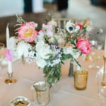 Wedding reception floral table arrangement.
