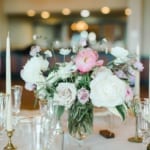 Wedding reception table flower decorations.