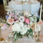 Wedding reception table flower decorations.
