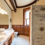 Bamboo Room - bathroom with dual sinks, shower.