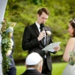 Matt reading his vows to Lina.