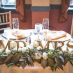 Mr and Mrs decor on wedding couple's table.