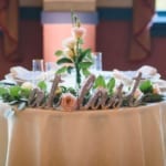 Bride and Groom table. Text: at last.