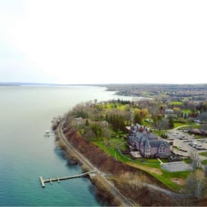 Aerial View of Belhurst. All Seneca Lake Boat Tours Motor Past Our Dock.
